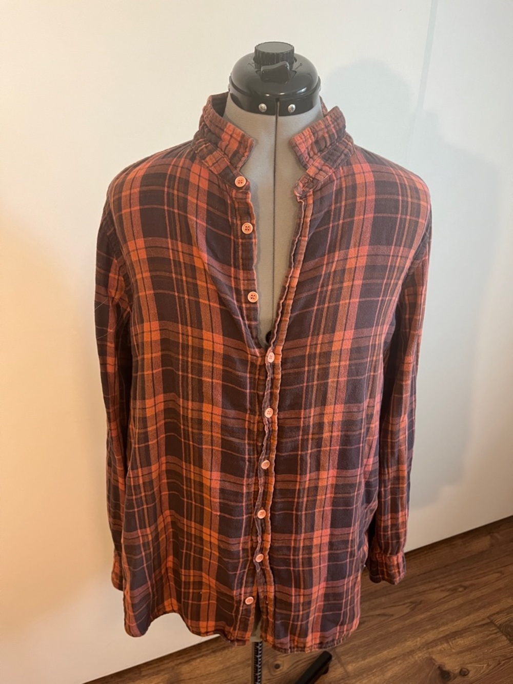 Free People Orange and Brown Plaid Button-Down Shirt